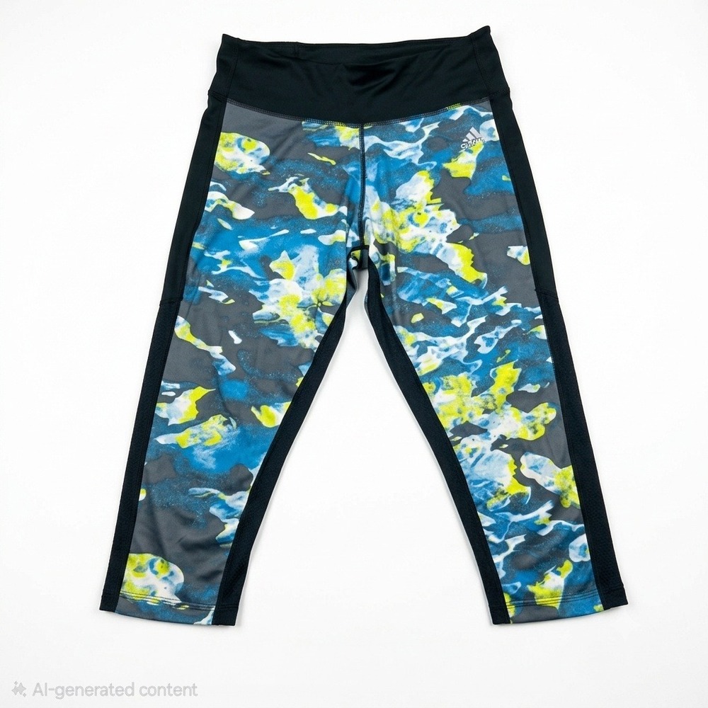 Adidas Climalite Womens M Medium Crop Leggings Camo Blue Yellow Crop Pants Capri